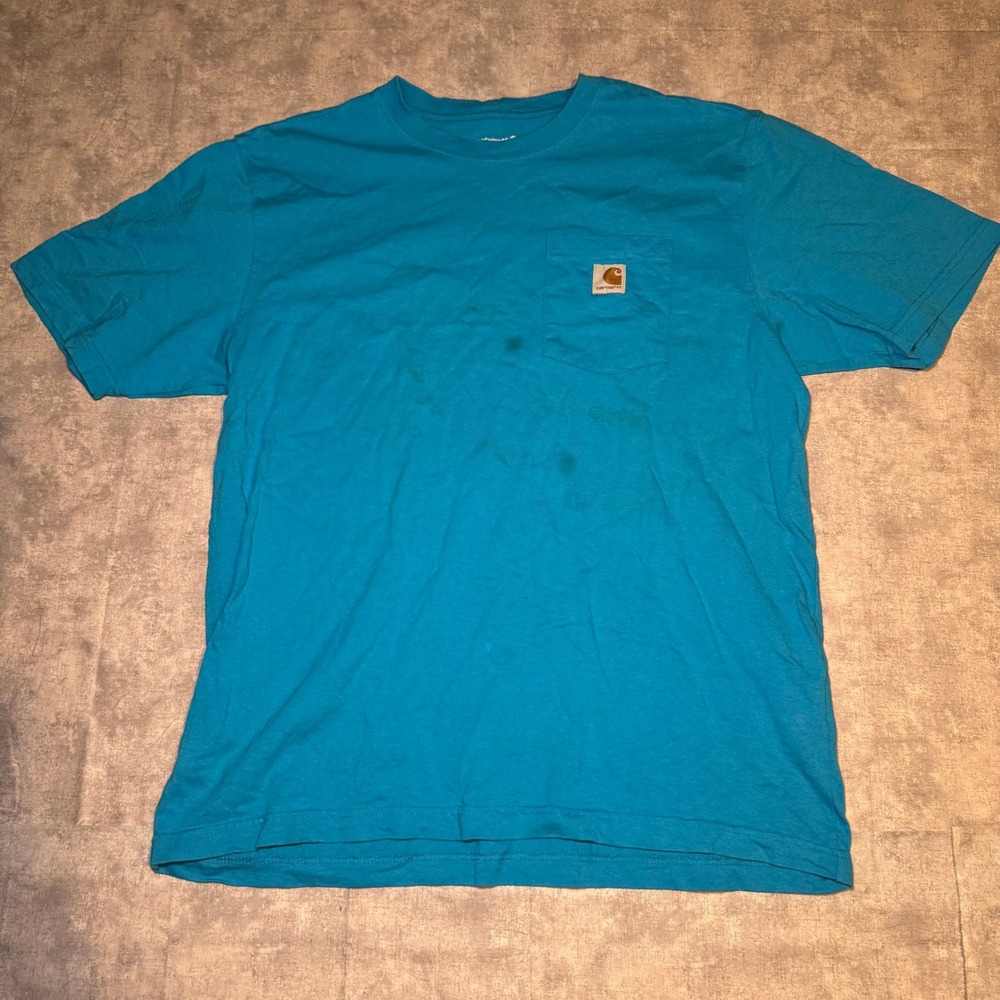 Carhartt Mens Loose Fit Pocket T-Shirt Turquoise Blue Large K87 Workwear Tee